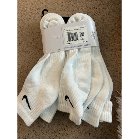 New Nike Everyday Mens Size 8-12 White Cotton Crew Socks - Picture 2 of 2